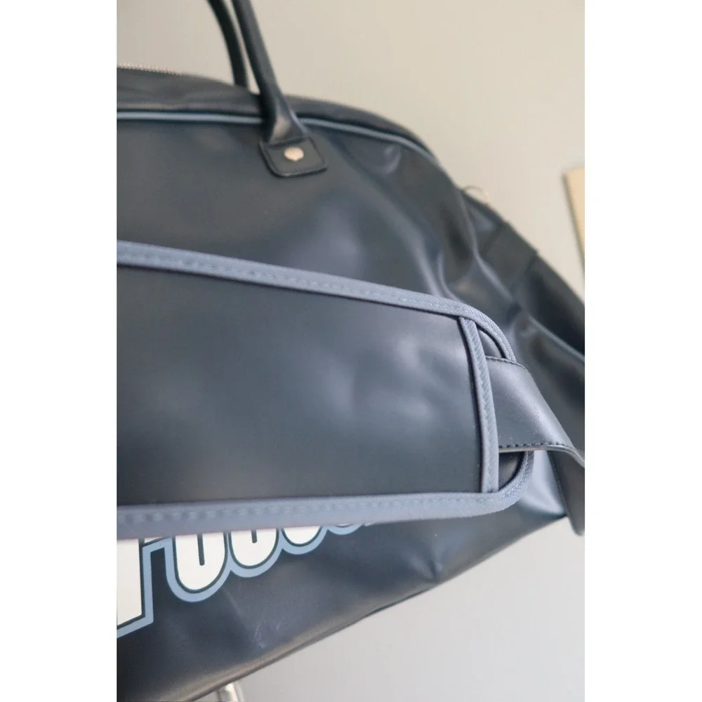 Vintage‎ Structure Blue Faux Leather Duffel Weekender Overnight Travel Bag